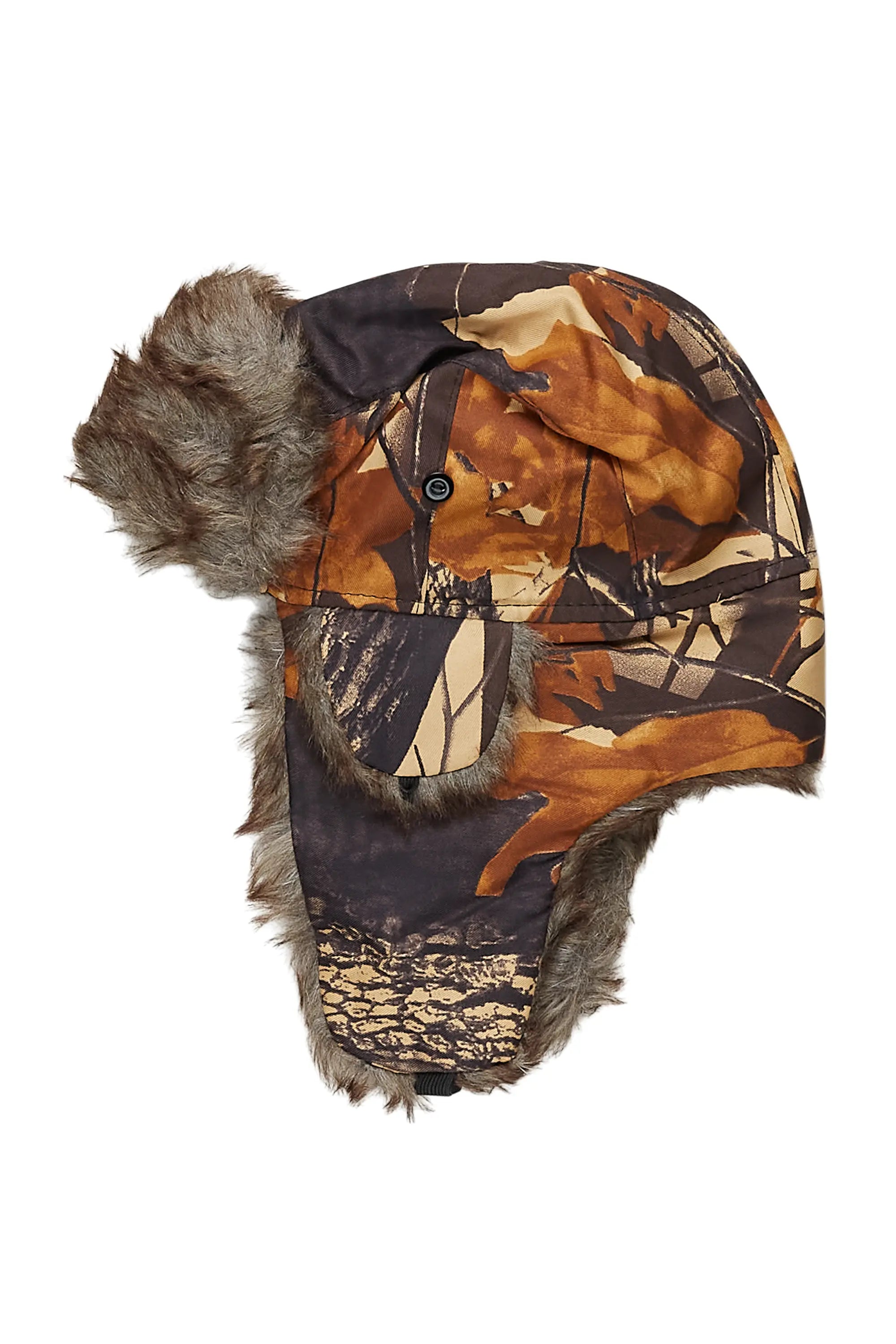 Saburo Brown Tree Camo Faux Fur Trapper Hat