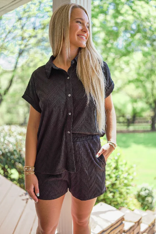 Summer Vibes Black Textured Top