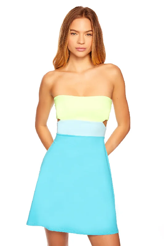 colorblocked slit a-line dress