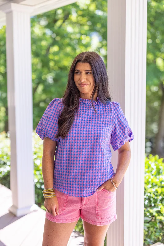 Gingham Blue And Pink Top