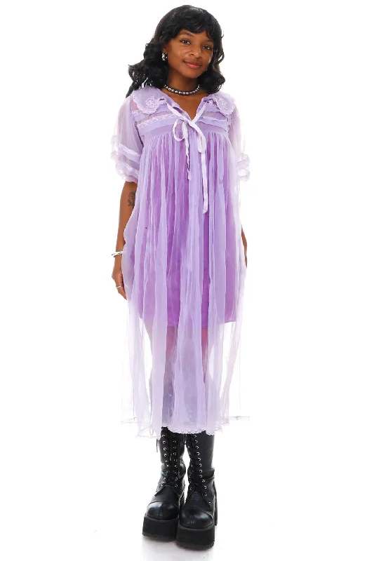 Vintage 70's Ghostly Lavender Sheer Duster - OSFM