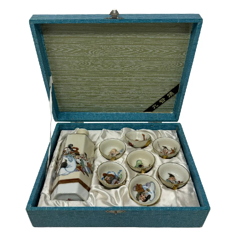 Vintage 8 Piece Sake Set Kutani Whistling Bird