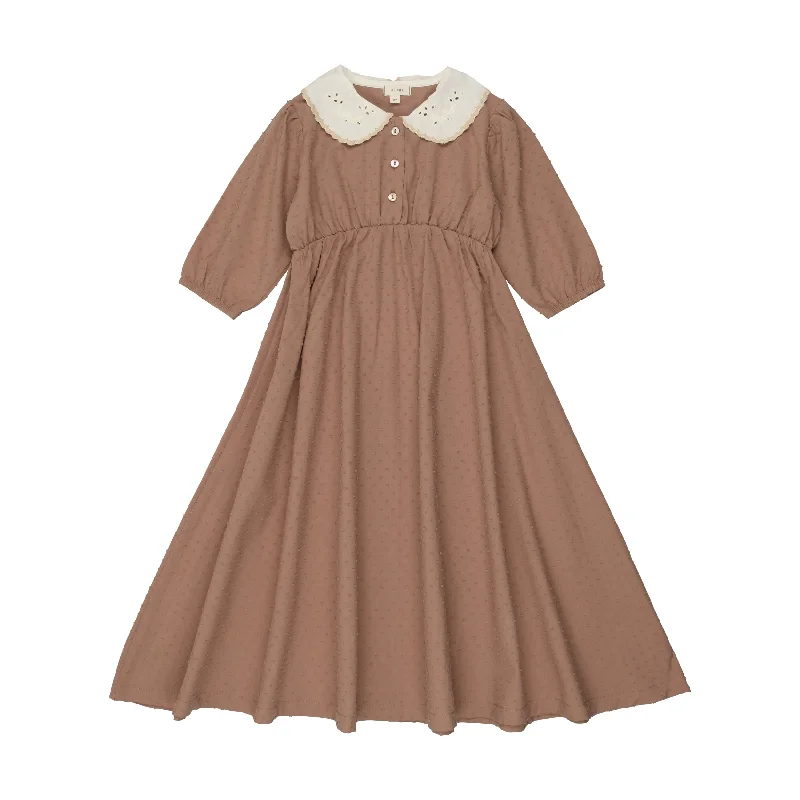 Lil Legs Swiss Dot Maxi Dress Three Quarter Sleeve - Taupe