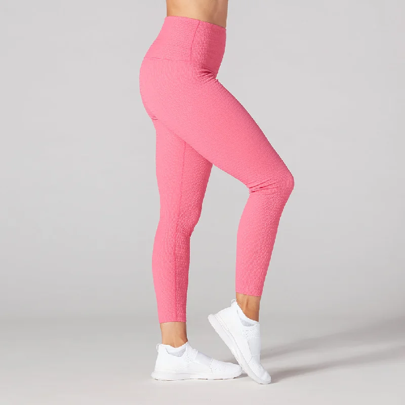 Seersucker High Waisted 7/8 Leggings - Hot Pink Texture