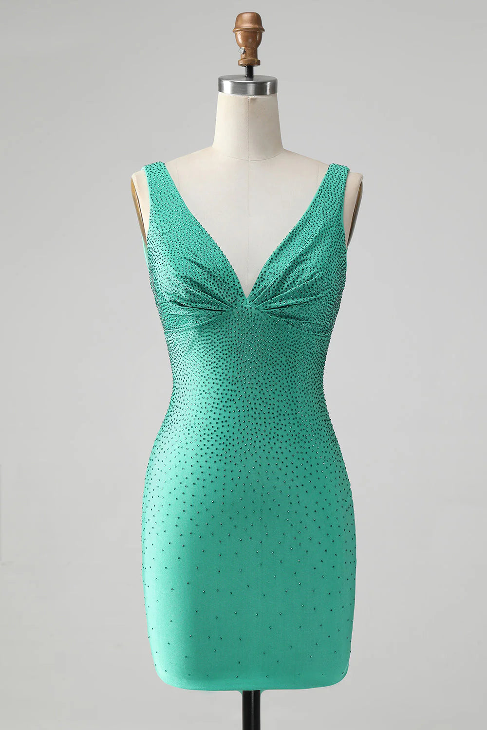 Amzcw Chic Bodycon V Neck Backless Short Green Homecoming Dress with Beading