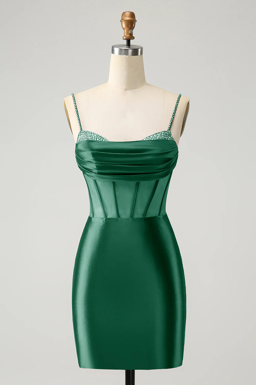 Amzcw Chic Dark Green Bodycon Pleated Corset Short Homecoming Dress with Beading