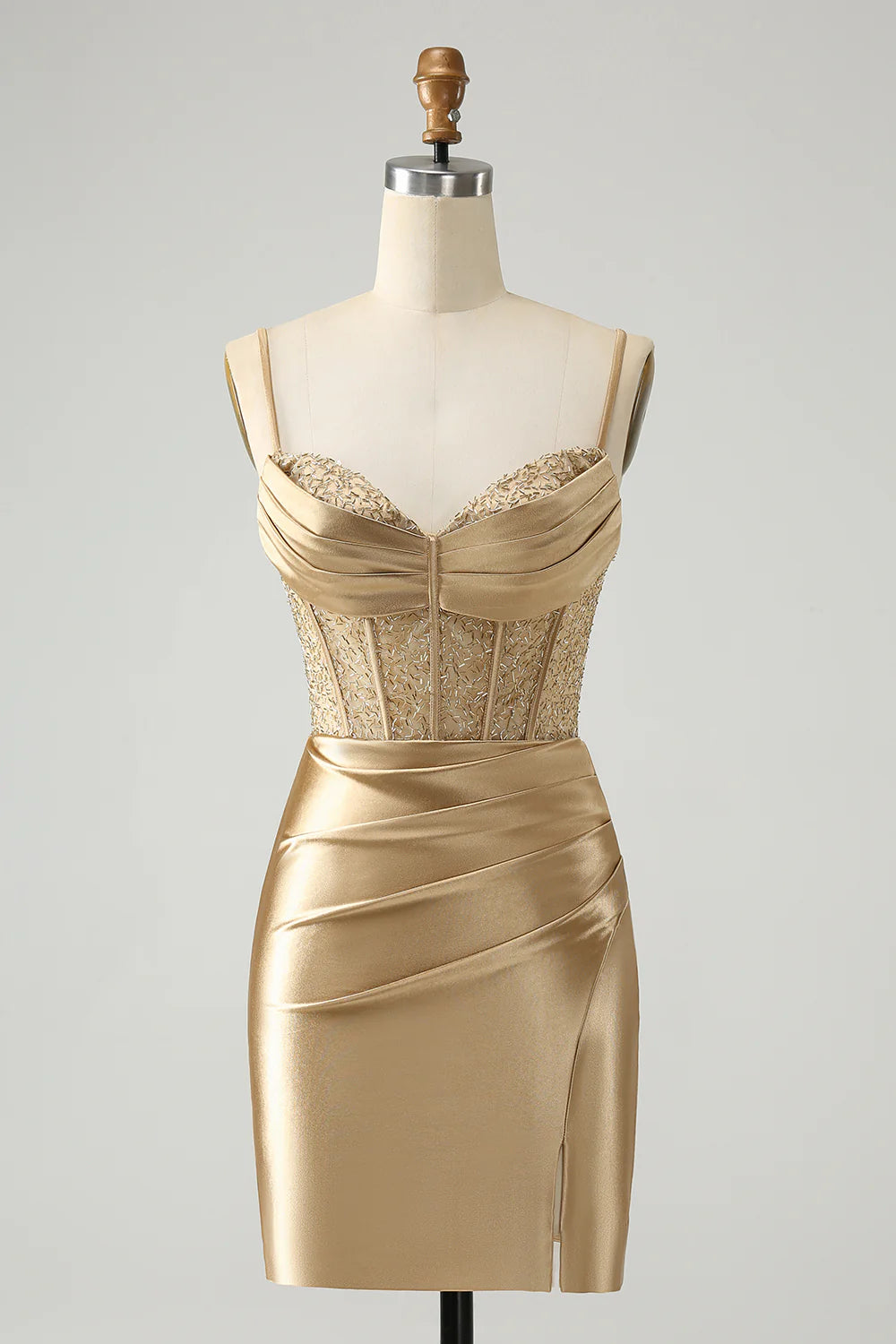 Amzcw Classy Gold Bodycon Corset Short Homecoming Dress with Lace Up Back