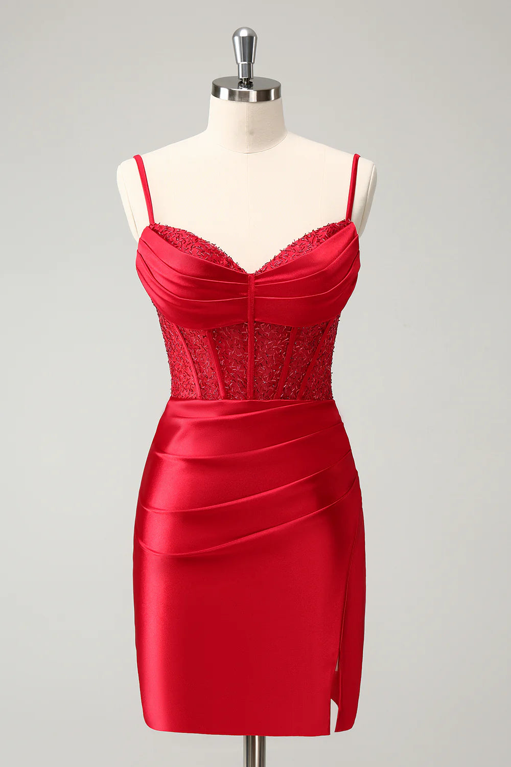 Amzcw Classy Red Bodycon Corset Short Homecoming Dress with Lace Up Back