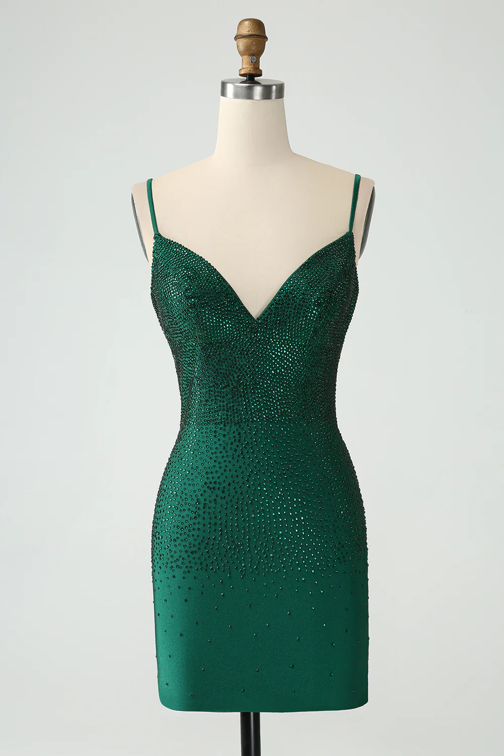 Amzcw Dark Green Bodycon Spaghetti Straps Backless Homecoming Dress with Beading