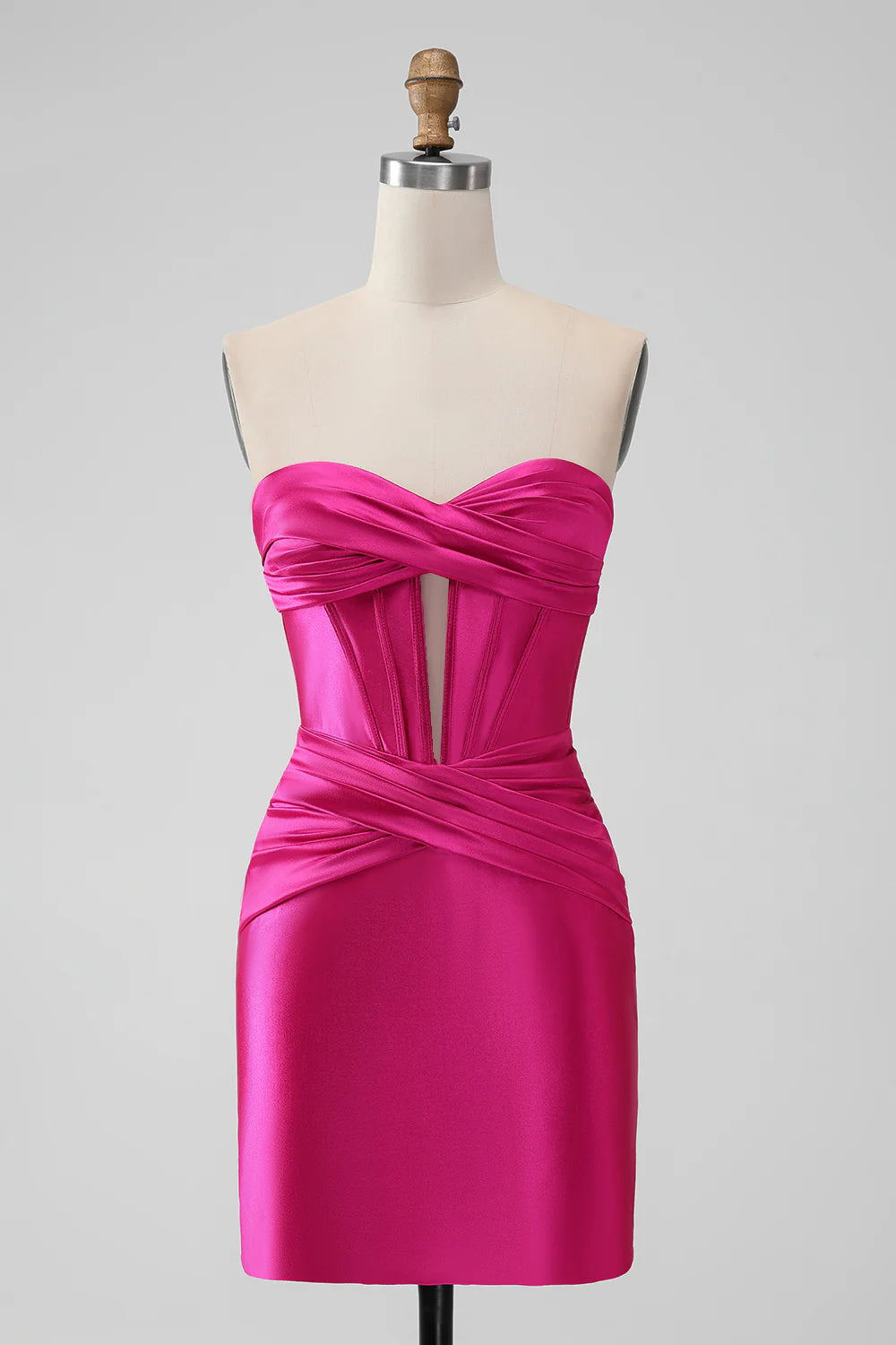 Amzcw Fuchsia Bodycon Sweetheart Pleated Corset Short Homecoming Dress