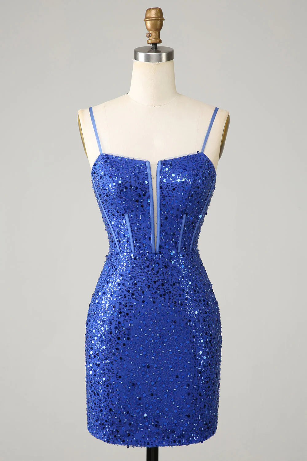 Amzcw Sparkly Royal Blue Bodycon Spaghetti Straps Homecoming Dress