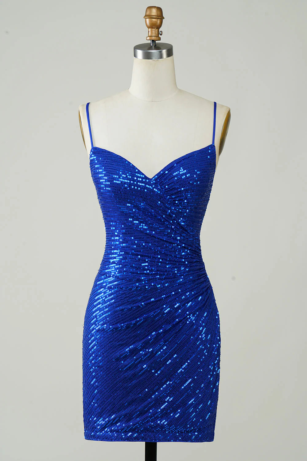 Amzcw Sparkly Royal Blue Bodycon Spaghetti Straps Sequins Short Homecoming Dress