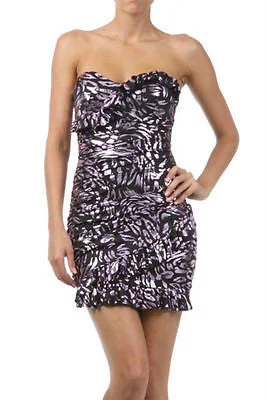 Dress Metallic Purple Ruffle Strapless Tube Bodycon Club Stretch Ruffle Sexy