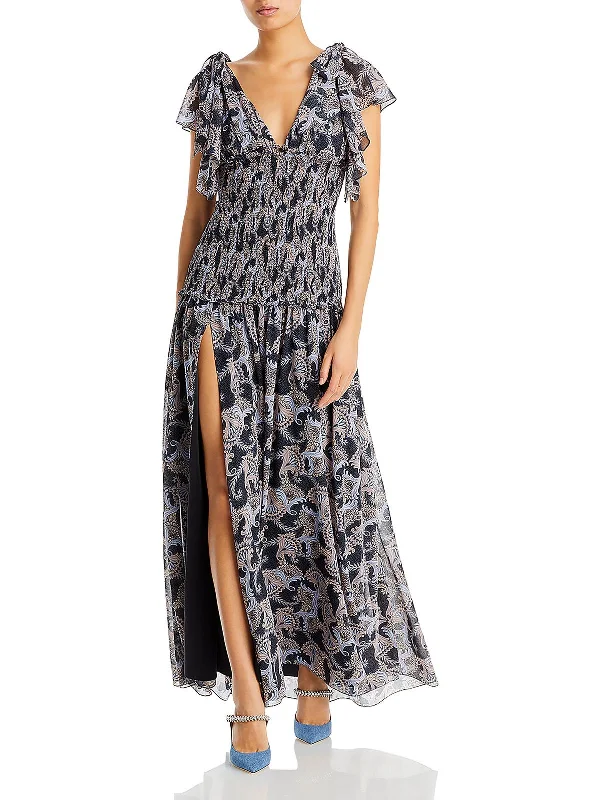 Kris Womens Chiffon Paisley Evening Dress