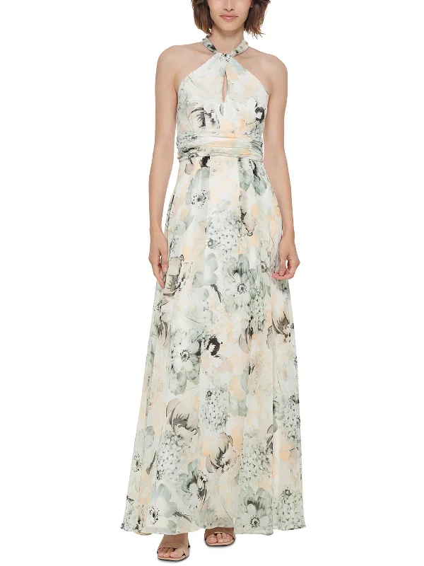 Womens Chiffon Floral Evening Dress