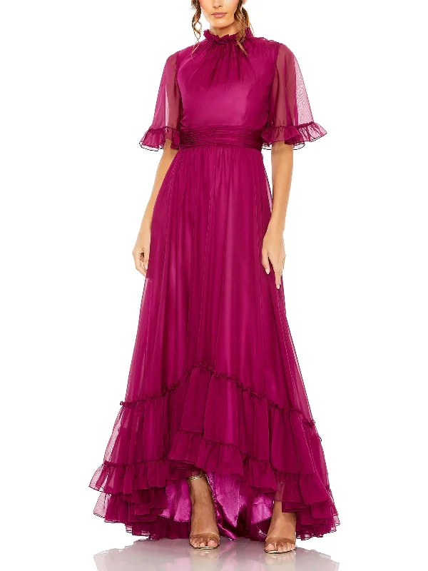 Womens Chiffon High Neck Evening Dress