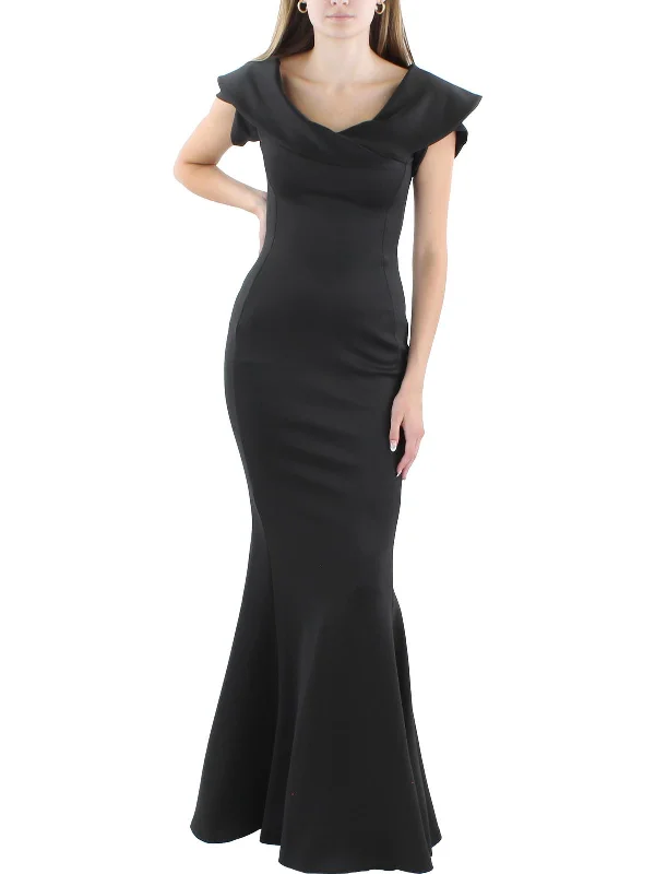 Womens Full Length Cap Sleeve Evening Dress