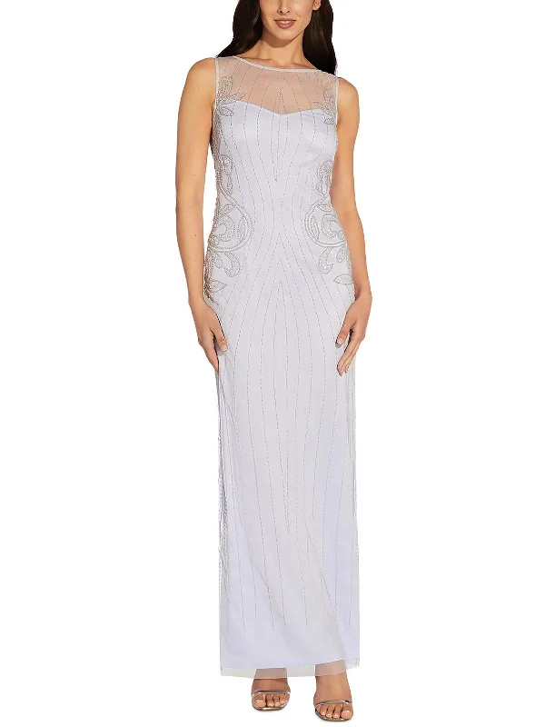 Womens Mesh Embellished Evening Dress