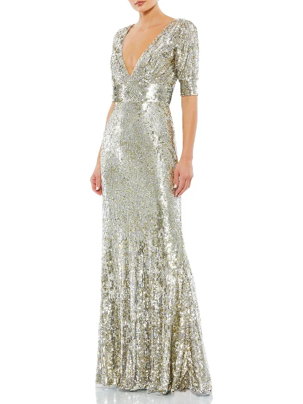 Womens Metallic Sequin Evening Dress