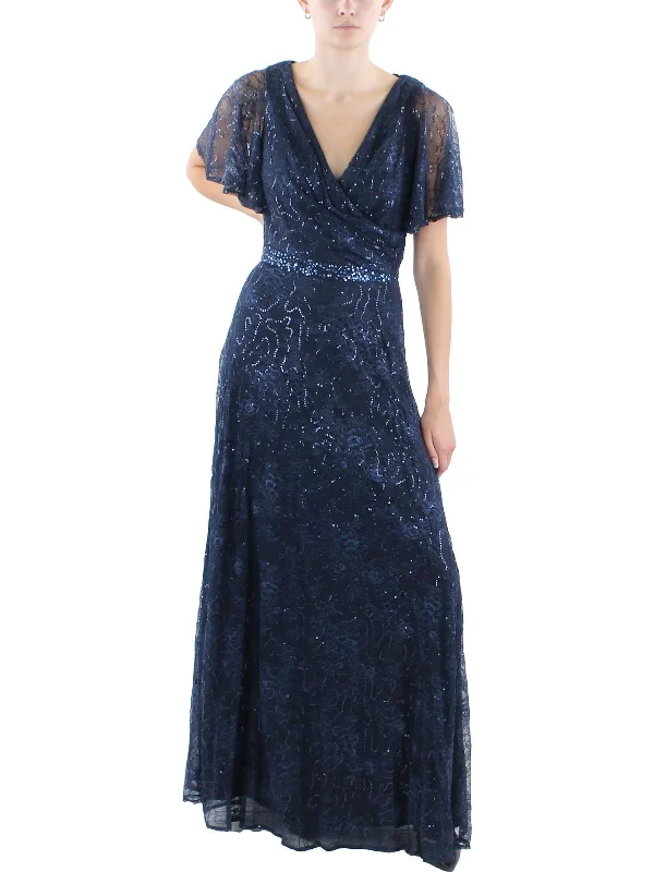 Womens Sequined Lace Evening Dress