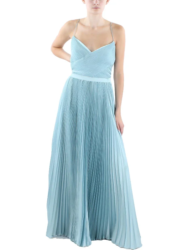 Womens Shutter Pleat Polyester Evening Dress